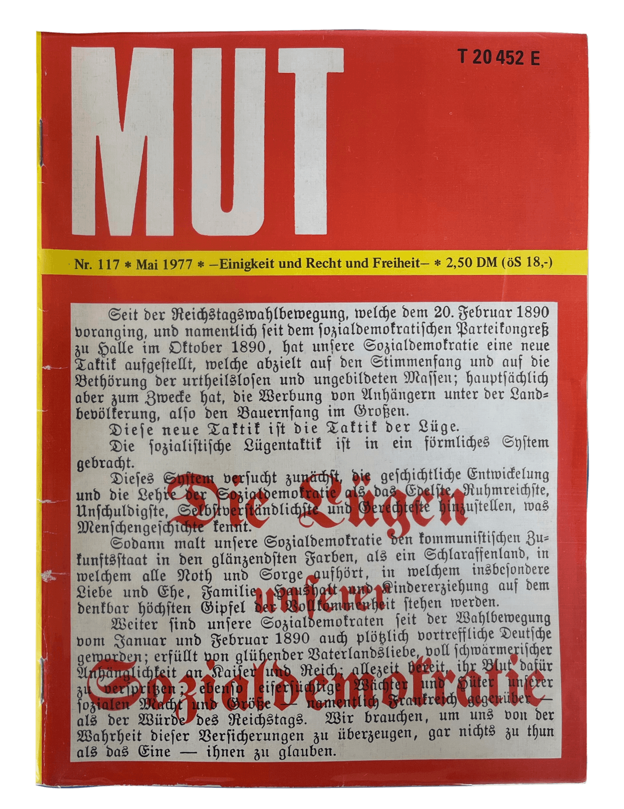Titelblatt der MUT: Einigkeit und Recht und Freiheit, Nr. 117, Mai, 1977. (Foto: Miriam Koban, Lara Kothe, Robert Lzicar)